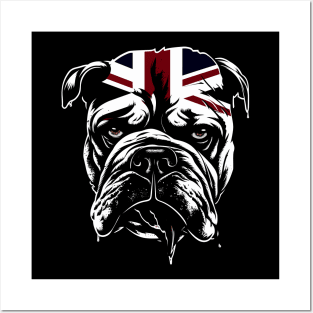 Vintage Bulldog Head with British Flag Illustration Posters and Art